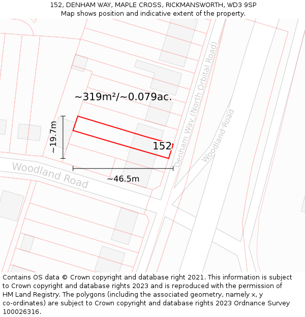 152, DENHAM WAY, MAPLE CROSS, RICKMANSWORTH, WD3 9SP: Plot and title map