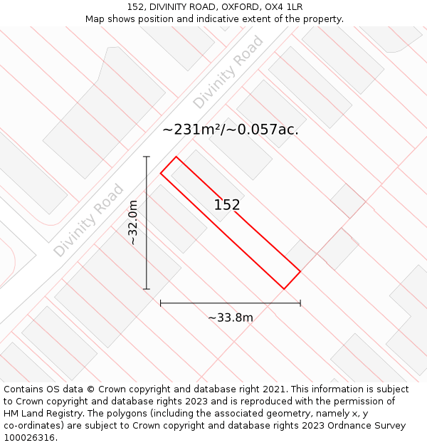 152, DIVINITY ROAD, OXFORD, OX4 1LR: Plot and title map
