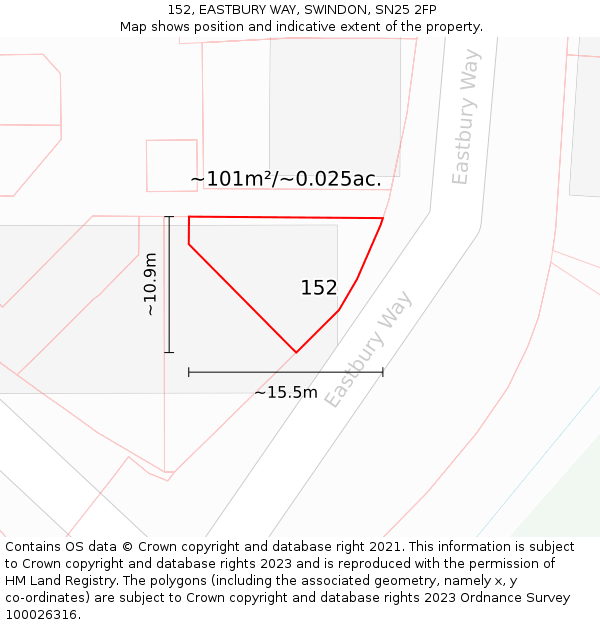 152, EASTBURY WAY, SWINDON, SN25 2FP: Plot and title map
