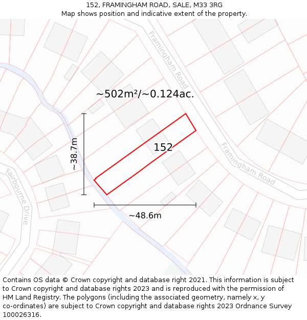 152, FRAMINGHAM ROAD, SALE, M33 3RG: Plot and title map