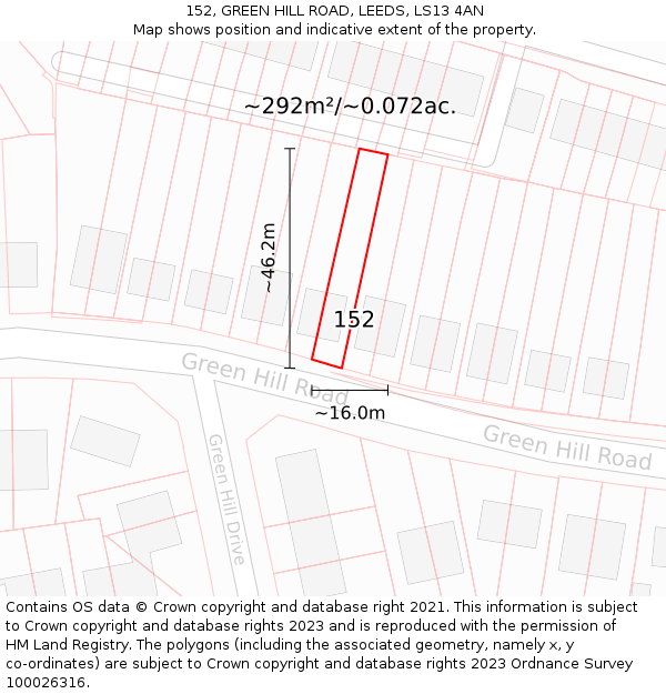 152, GREEN HILL ROAD, LEEDS, LS13 4AN: Plot and title map