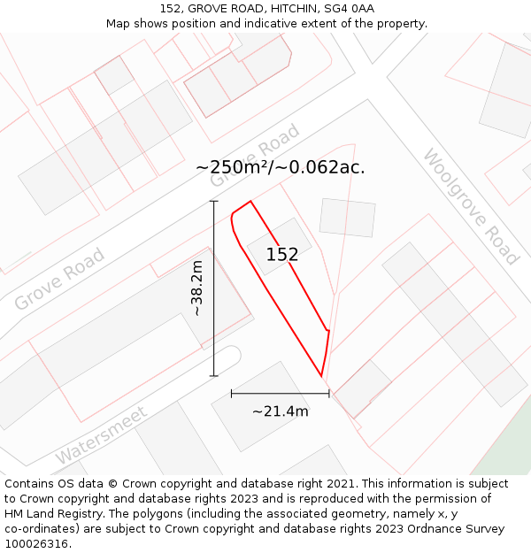152, GROVE ROAD, HITCHIN, SG4 0AA: Plot and title map