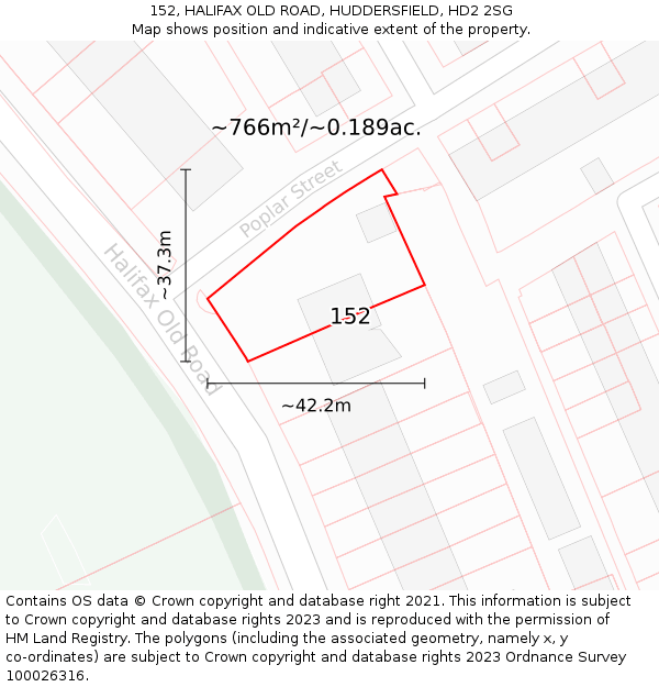 152, HALIFAX OLD ROAD, HUDDERSFIELD, HD2 2SG: Plot and title map