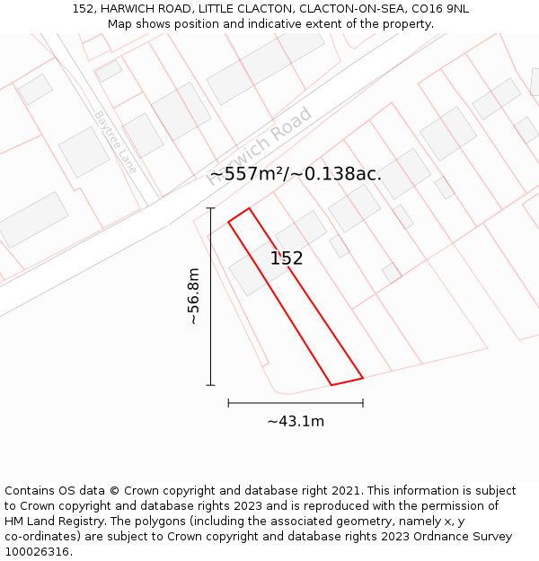 152, HARWICH ROAD, LITTLE CLACTON, CLACTON-ON-SEA, CO16 9NL: Plot and title map