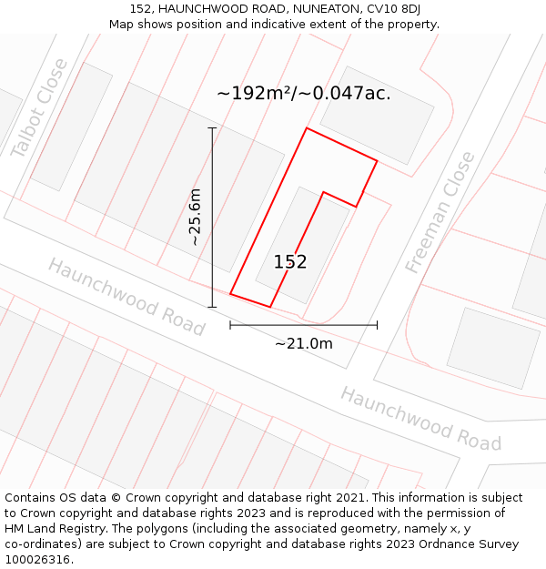 152, HAUNCHWOOD ROAD, NUNEATON, CV10 8DJ: Plot and title map