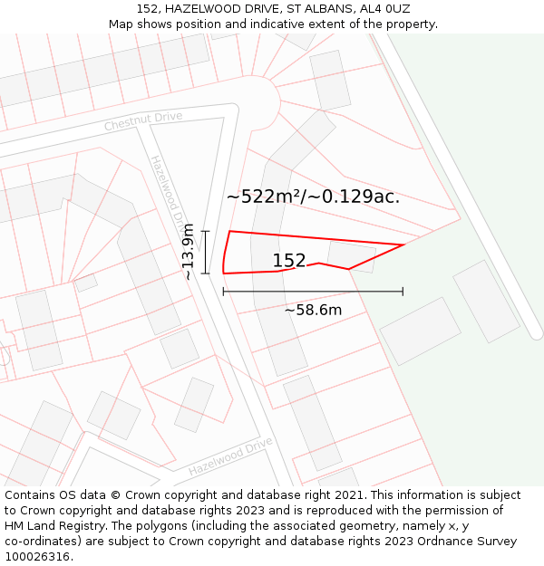 152, HAZELWOOD DRIVE, ST ALBANS, AL4 0UZ: Plot and title map