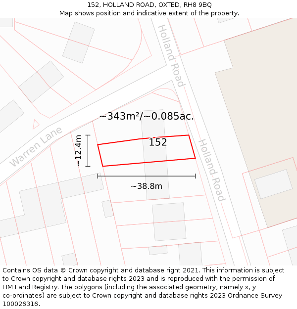152, HOLLAND ROAD, OXTED, RH8 9BQ: Plot and title map