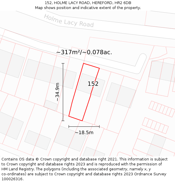 152, HOLME LACY ROAD, HEREFORD, HR2 6DB: Plot and title map
