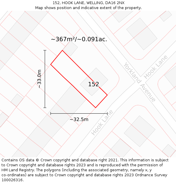 152, HOOK LANE, WELLING, DA16 2NX: Plot and title map