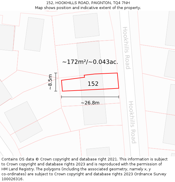 152, HOOKHILLS ROAD, PAIGNTON, TQ4 7NH: Plot and title map