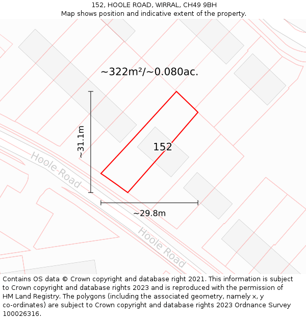 152, HOOLE ROAD, WIRRAL, CH49 9BH: Plot and title map