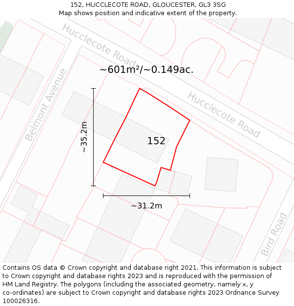 152, HUCCLECOTE ROAD, GLOUCESTER, GL3 3SG: Plot and title map