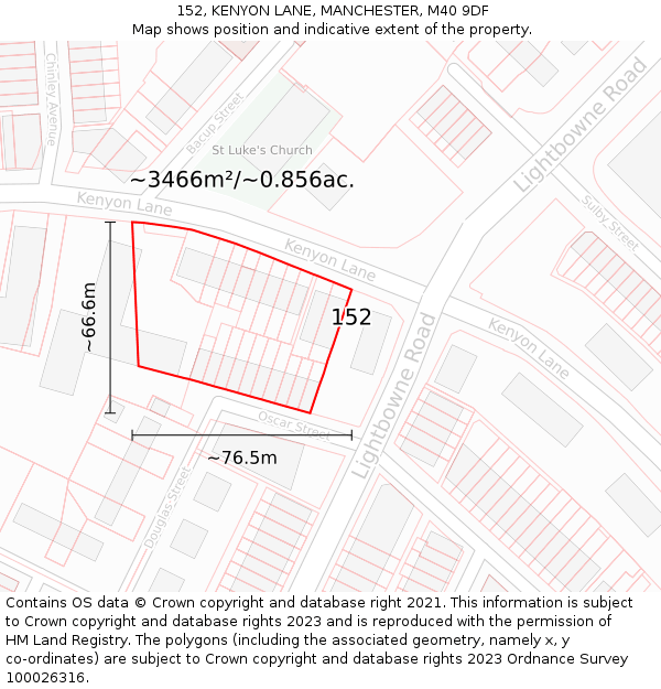 152, KENYON LANE, MANCHESTER, M40 9DF: Plot and title map