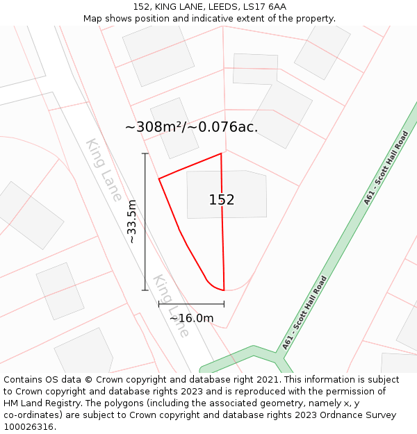 152, KING LANE, LEEDS, LS17 6AA: Plot and title map