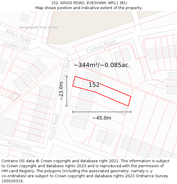 152, KINGS ROAD, EVESHAM, WR11 3EU: Plot and title map