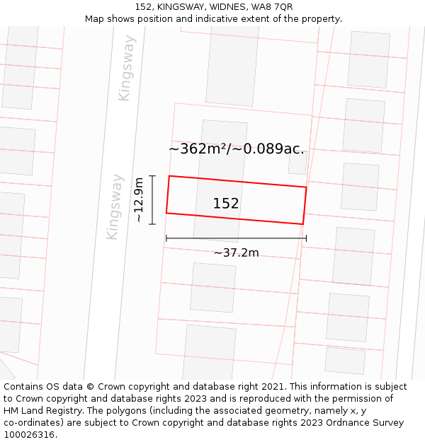 152, KINGSWAY, WIDNES, WA8 7QR: Plot and title map