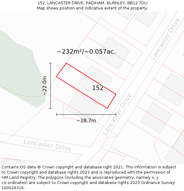 152, LANCASTER DRIVE, PADIHAM, BURNLEY, BB12 7DU: Plot and title map