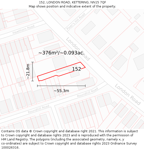 152, LONDON ROAD, KETTERING, NN15 7QF: Plot and title map