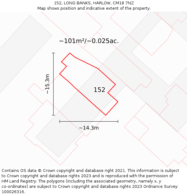 152, LONG BANKS, HARLOW, CM18 7NZ: Plot and title map