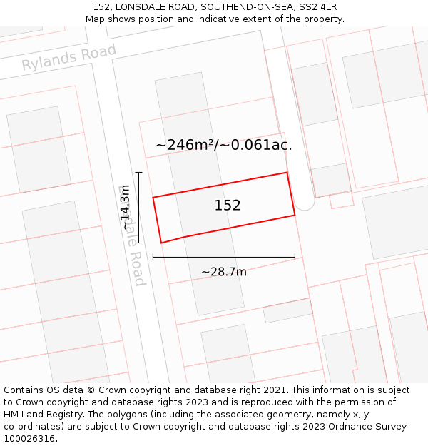 152, LONSDALE ROAD, SOUTHEND-ON-SEA, SS2 4LR: Plot and title map