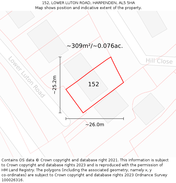 152, LOWER LUTON ROAD, HARPENDEN, AL5 5HA: Plot and title map