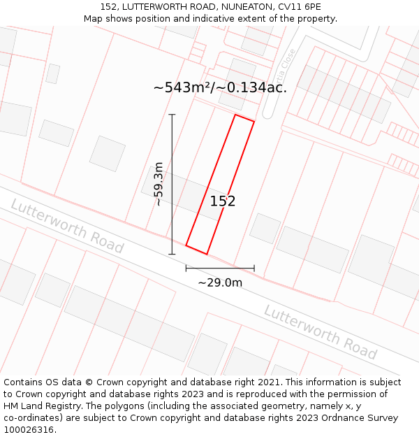 152, LUTTERWORTH ROAD, NUNEATON, CV11 6PE: Plot and title map
