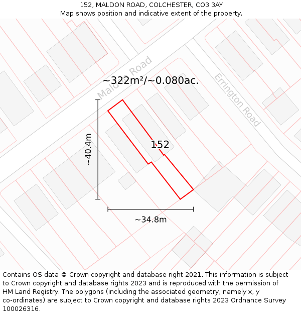 152, MALDON ROAD, COLCHESTER, CO3 3AY: Plot and title map