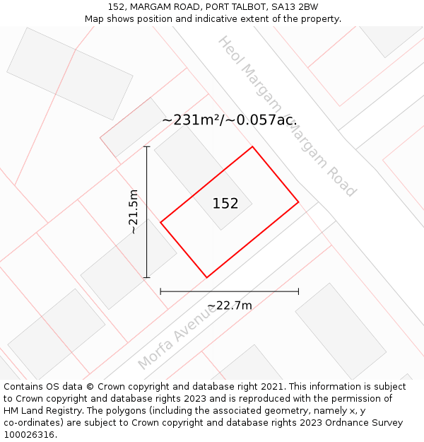 152, MARGAM ROAD, PORT TALBOT, SA13 2BW: Plot and title map