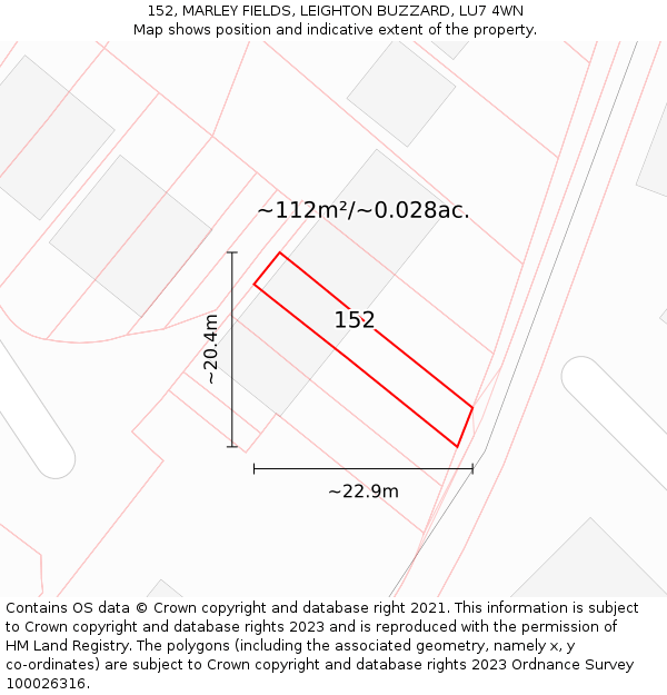 152, MARLEY FIELDS, LEIGHTON BUZZARD, LU7 4WN: Plot and title map
