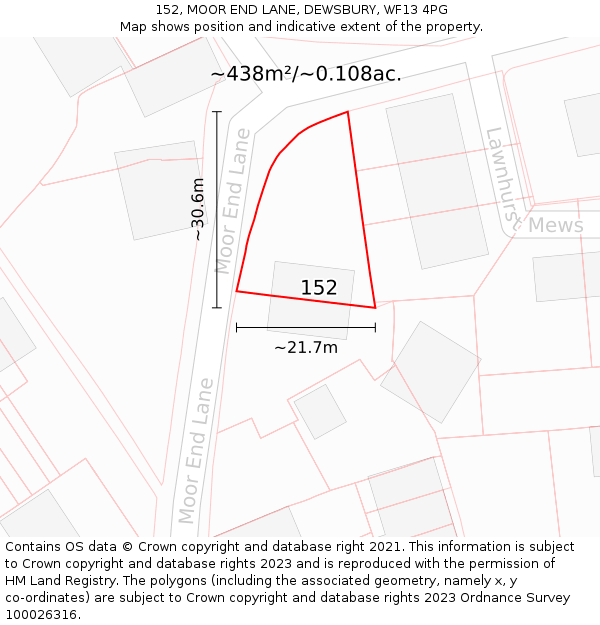 152, MOOR END LANE, DEWSBURY, WF13 4PG: Plot and title map
