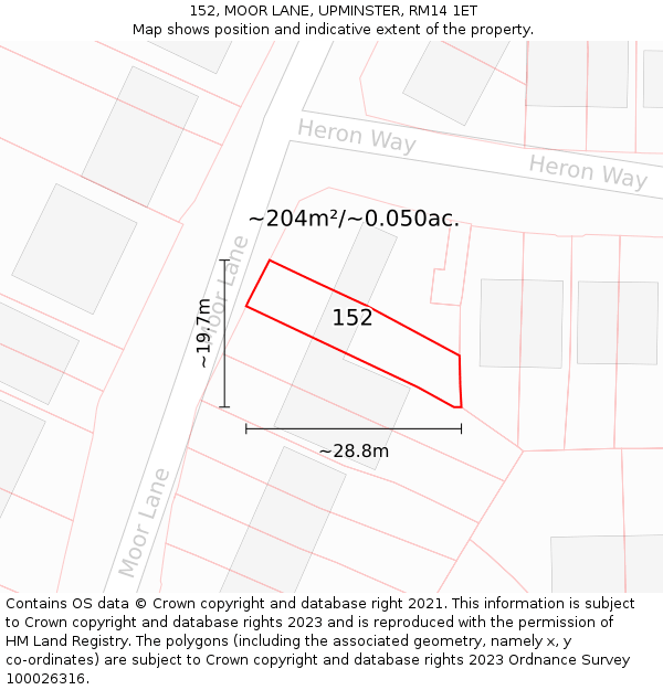 152, MOOR LANE, UPMINSTER, RM14 1ET: Plot and title map