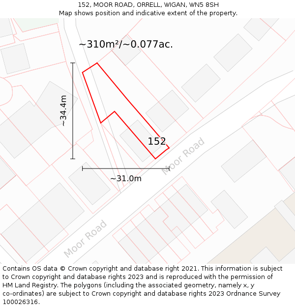 152, MOOR ROAD, ORRELL, WIGAN, WN5 8SH: Plot and title map