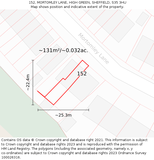 152, MORTOMLEY LANE, HIGH GREEN, SHEFFIELD, S35 3HU: Plot and title map