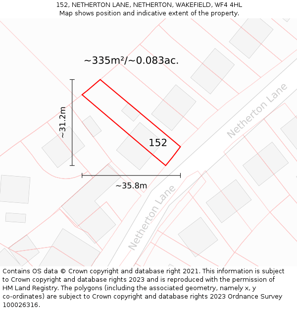 152, NETHERTON LANE, NETHERTON, WAKEFIELD, WF4 4HL: Plot and title map
