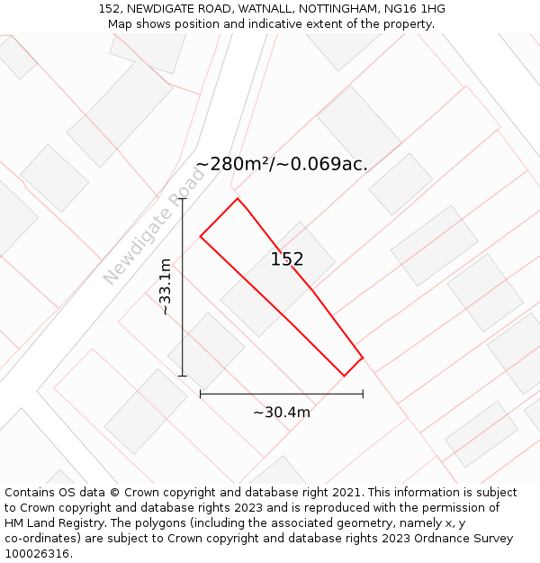 152, NEWDIGATE ROAD, WATNALL, NOTTINGHAM, NG16 1HG: Plot and title map