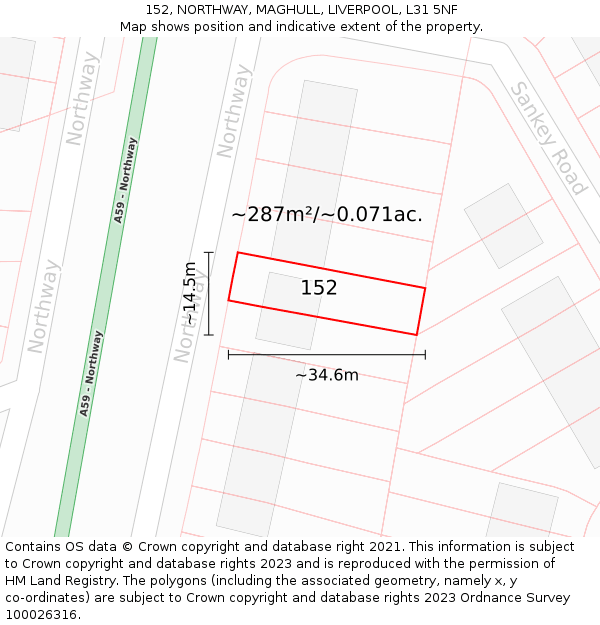 152, NORTHWAY, MAGHULL, LIVERPOOL, L31 5NF: Plot and title map