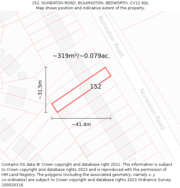 152, NUNEATON ROAD, BULKINGTON, BEDWORTH, CV12 9QL: Plot and title map