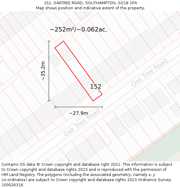 152, OAKTREE ROAD, SOUTHAMPTON, SO18 1PA: Plot and title map
