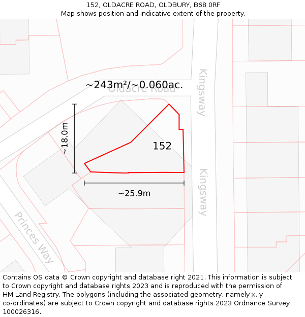 152, OLDACRE ROAD, OLDBURY, B68 0RF: Plot and title map