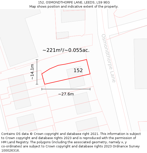 152, OSMONDTHORPE LANE, LEEDS, LS9 9EG: Plot and title map