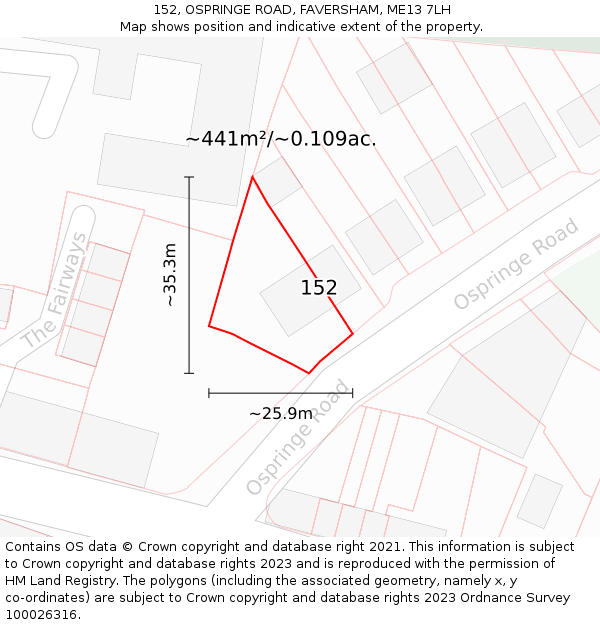 152, OSPRINGE ROAD, FAVERSHAM, ME13 7LH: Plot and title map
