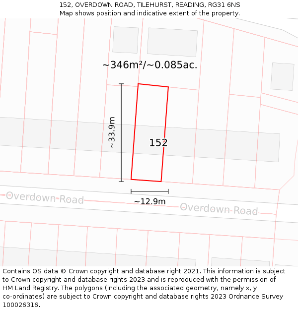 152, OVERDOWN ROAD, TILEHURST, READING, RG31 6NS: Plot and title map