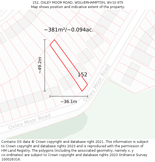 152, OXLEY MOOR ROAD, WOLVERHAMPTON, WV10 6TX: Plot and title map