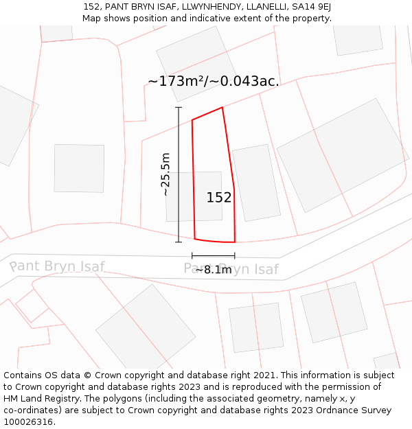 152, PANT BRYN ISAF, LLWYNHENDY, LLANELLI, SA14 9EJ: Plot and title map