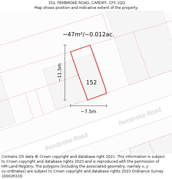 152, PEMBROKE ROAD, CARDIFF, CF5 1QQ: Plot and title map