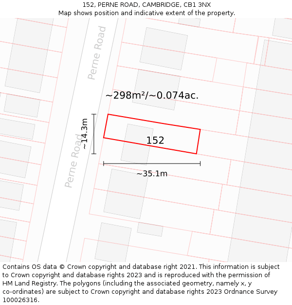 152, PERNE ROAD, CAMBRIDGE, CB1 3NX: Plot and title map
