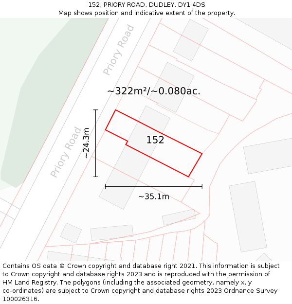 152, PRIORY ROAD, DUDLEY, DY1 4DS: Plot and title map