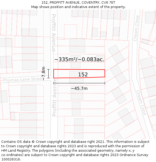152, PROFFITT AVENUE, COVENTRY, CV6 7ET: Plot and title map