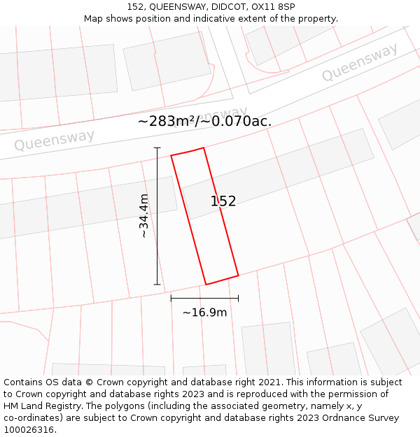 152, QUEENSWAY, DIDCOT, OX11 8SP: Plot and title map