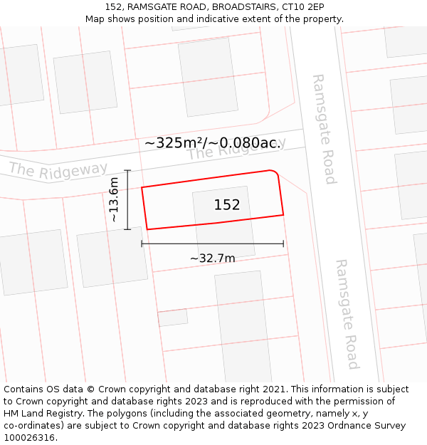 152, RAMSGATE ROAD, BROADSTAIRS, CT10 2EP: Plot and title map